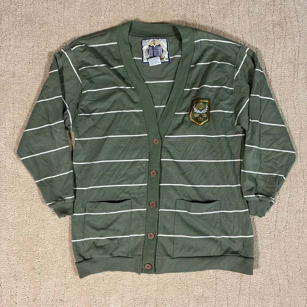 Vintage 90s Fleurie Preppy Collegiate Women XL Schoolboy Green Cardigan Retro